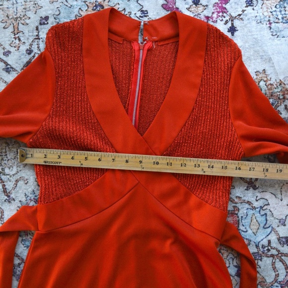 Vintage union made rust Orange Long Sleeve V-Neck Gown for Weddings large - Picture 11 of 14